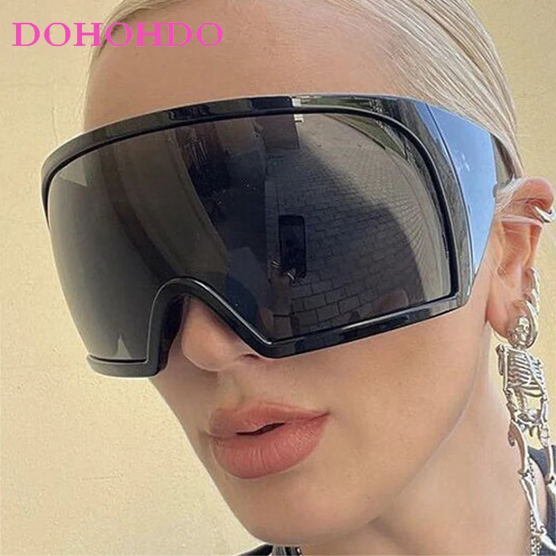 

Oversized Y2K Wrap Around Sunglasses Women Men Fashion Brand Design One Piece Punk Eyeglasses UV400 Female Outdoor Sports Goggle