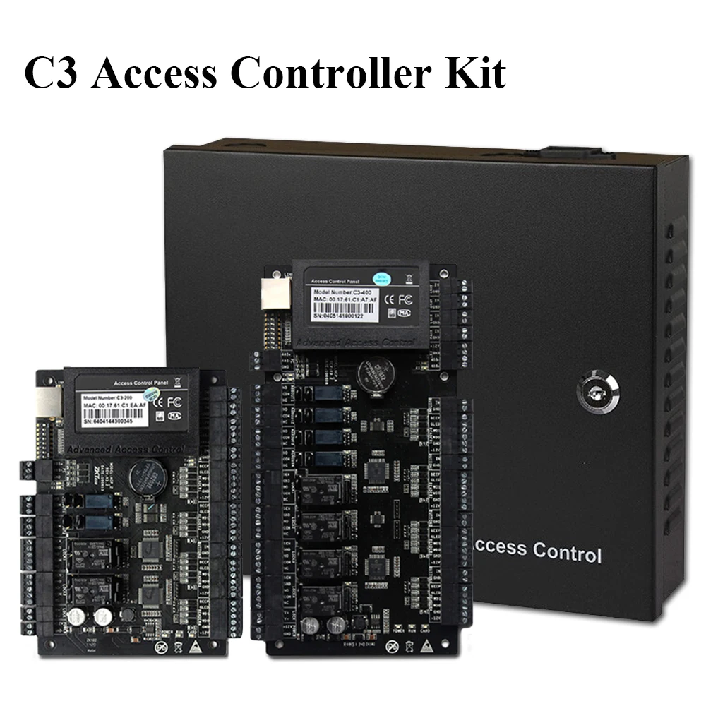 TCP/IP Access Control Panel Board ZK C3-400 4 Doors Access Control System With Power Supply Iron box Optional Battery Function