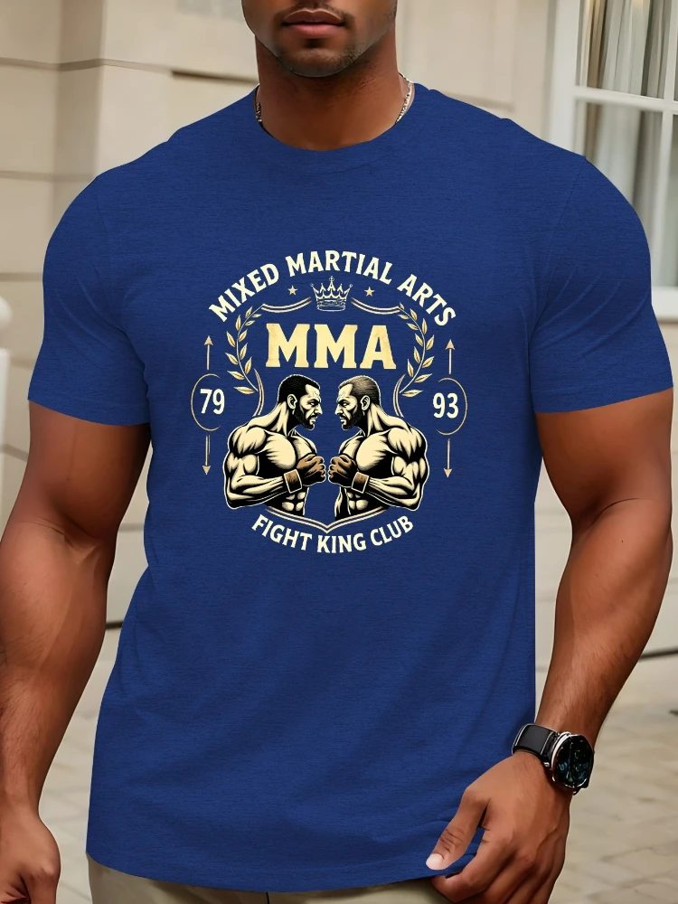 

Men's MMA Fight King Club pattern-casual short-sleeved cotton summer T-shirt with boxing gloves design.