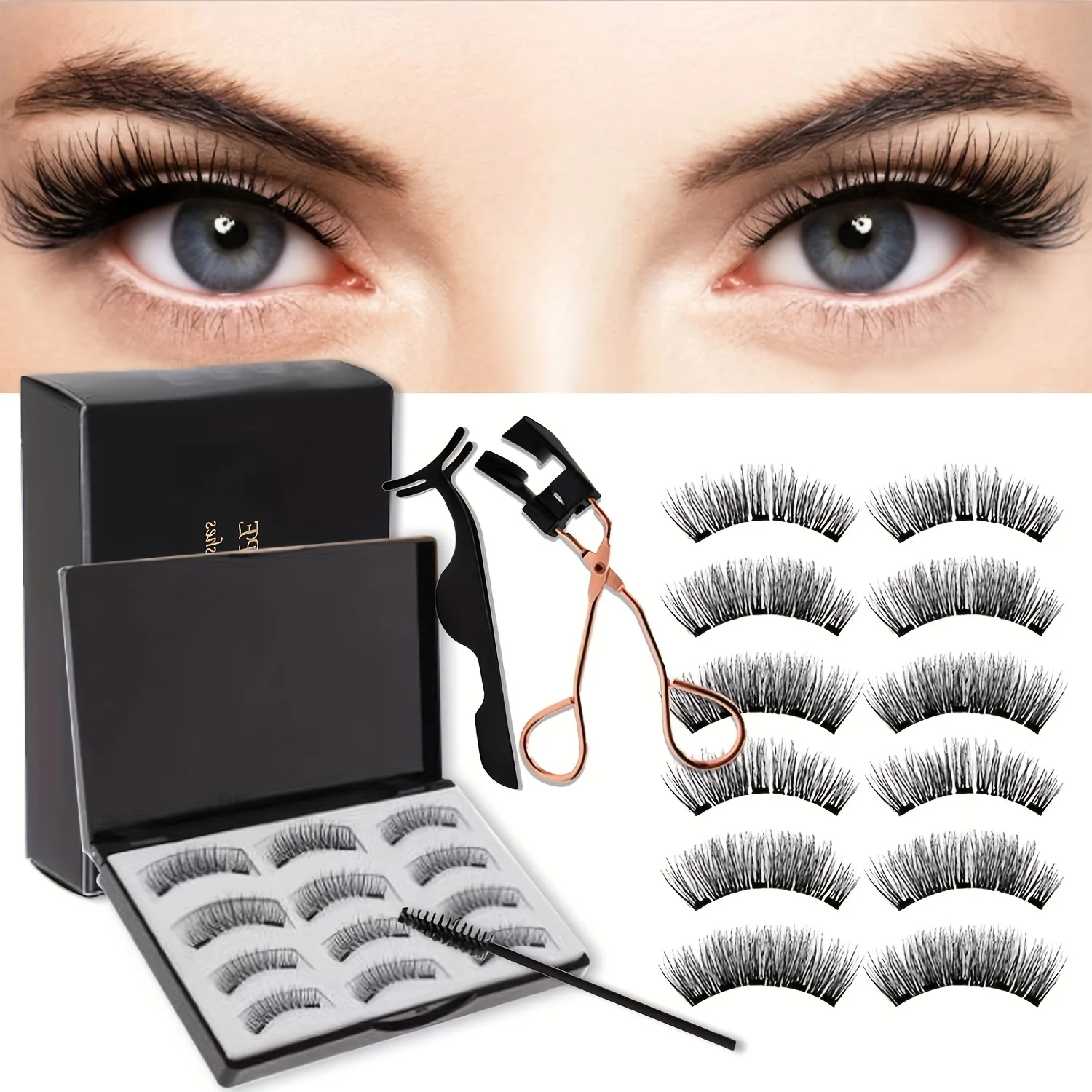 3D Magnetic Eyelashes Kit Faux Mink Natural Wispy Long False Lashes Set Reusable Soft Handmade Fake Eye Lash With Tweezer Tools