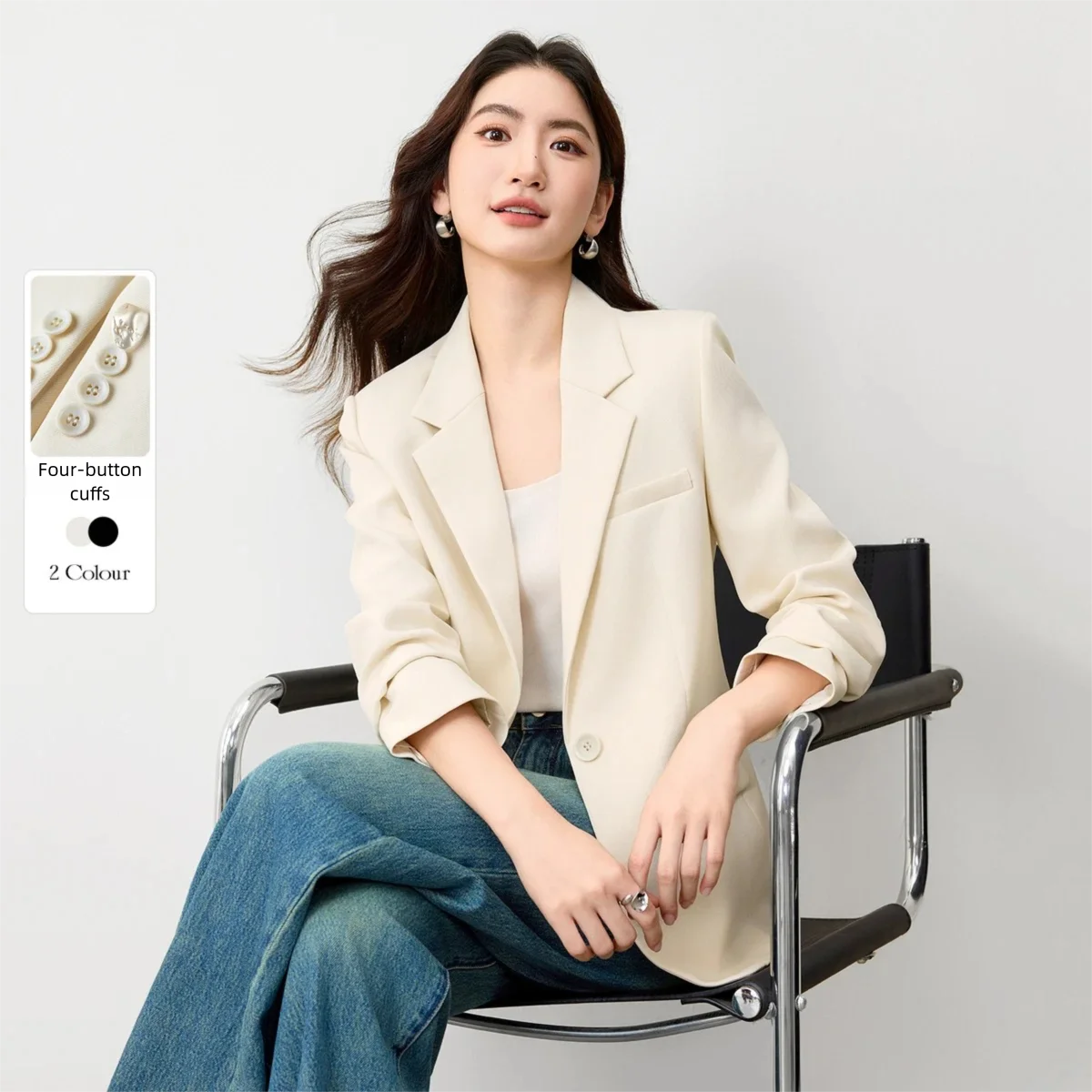 

SENTUBILA Blazer for Woman 2025 Autumn Office Regular Design Apricot Jackets Single Button Straight Female Clothing 153X80241
