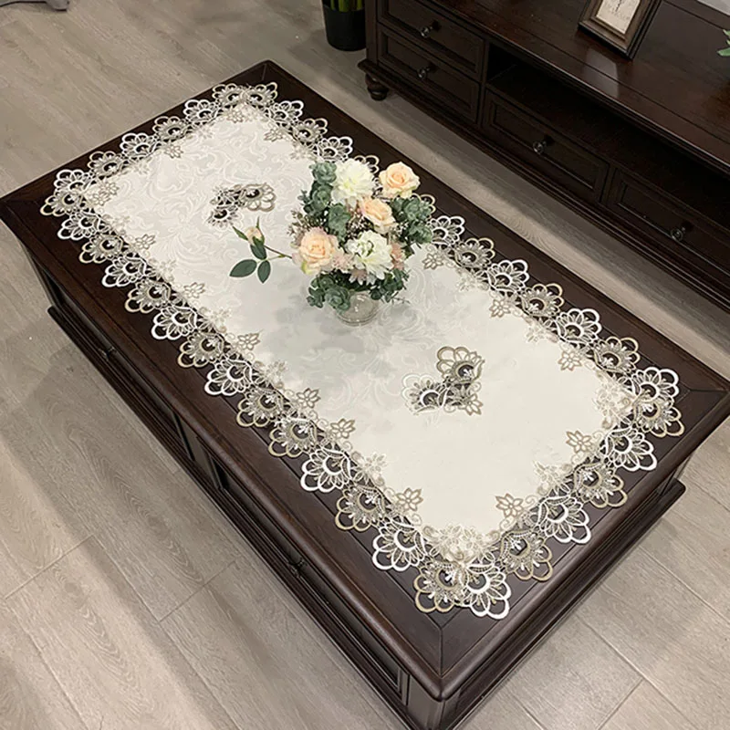 rectangle table cover embroidered Coffee Tablecloth Table Western Tea Table Cloth flower Solid Color Fabric Lace Book