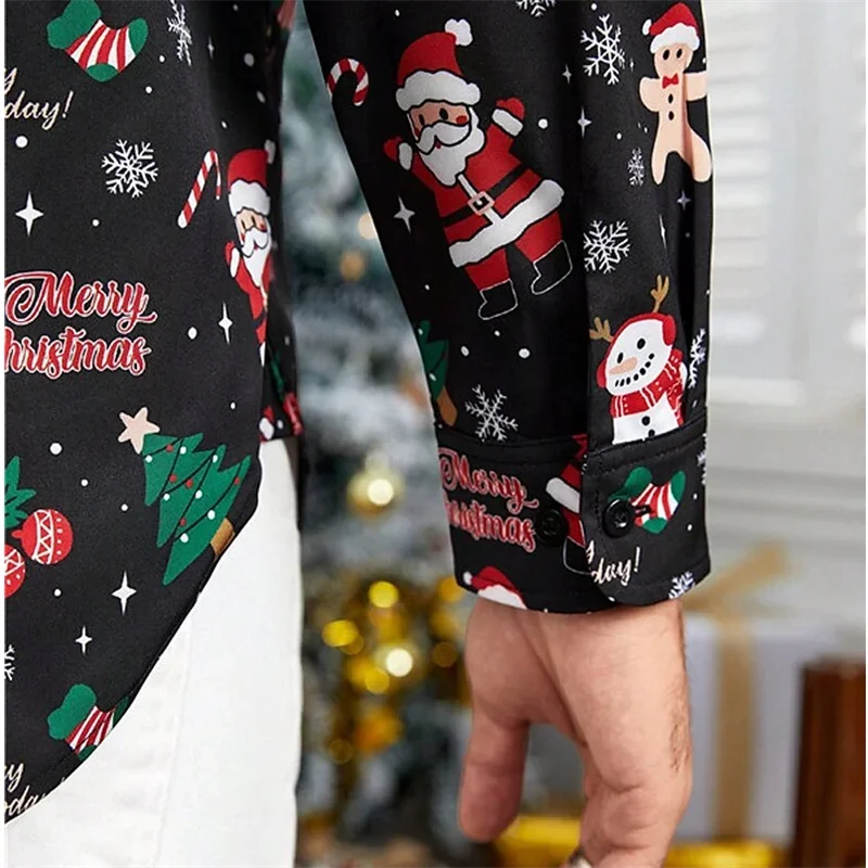 Weihnachts hemd Schneemann HD-Muster hochwertige Mode Herren hemd Knöpfe Designer Design Tops Herren Revers plus Größe 2024