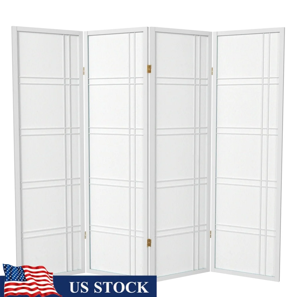 

5ft Tall Double Cross Shoji Screen 4 Panel Foldable Rice Paper Room Divider Lightweight Durable Frame Privacy Partition