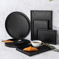 Black Tray Rectangular Solid Wood Tea Tray Dinner Plate Japanese Restaurant End Dish Plate Vintage Wooden Plate Tea Set Tray