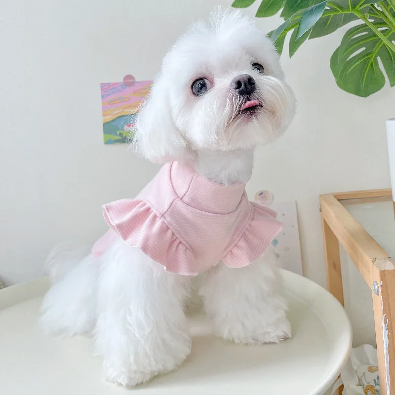

Pet Striped High Neck Flying Sleeve Base Shirt Pet Autumn and Winter Home Clothing Small Dog Teddy Cat Autumn Two Legged Pajamas