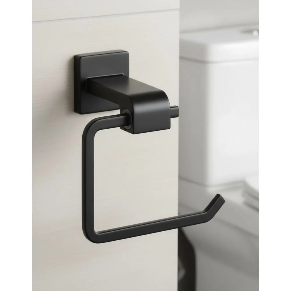 

Matte Black Toilet Paper Holder Wall Mounted Bathroom Storage Organizer Durable Zinc Single Post Tissue Roll Holder