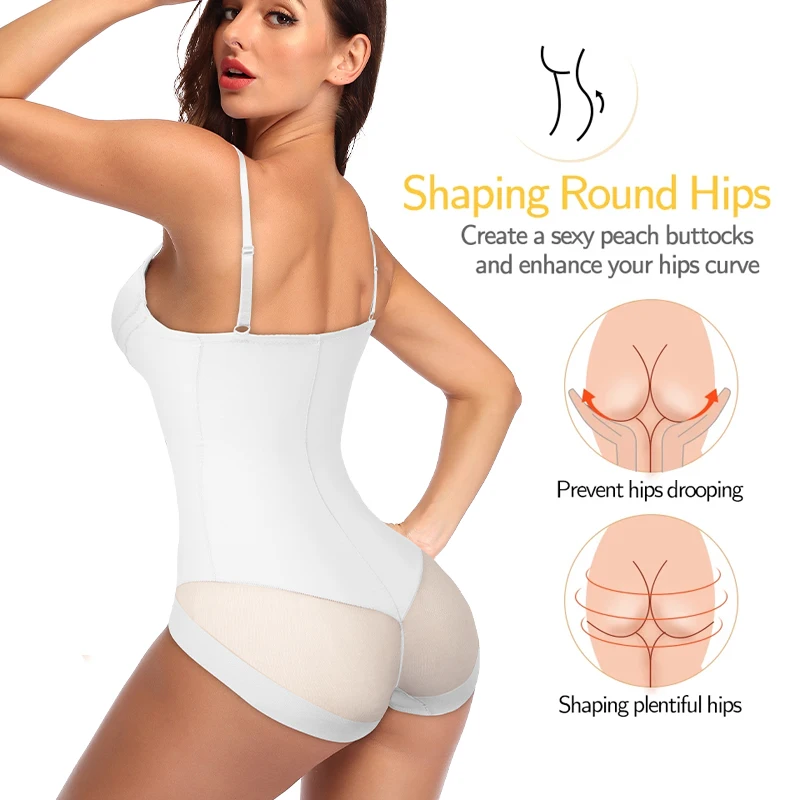 Women Body Shaper White Bodysuits Full Shapewear Built-In Bra Camisole Tops Sexy Tummy Control Slim Lingerie With Underwire Cup