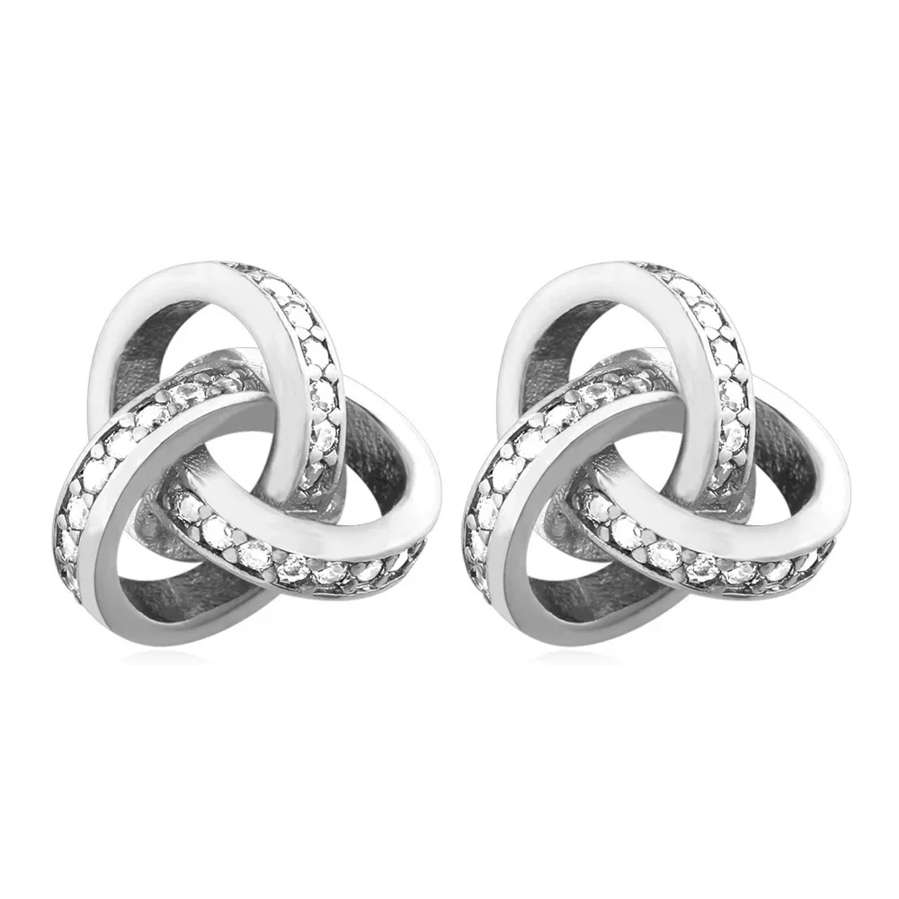 Gold/Silver Color Three-loop Crossed Stud Earring for Woman Interlocking Rounds Romantic Love Jewelry Gift for Her QC24