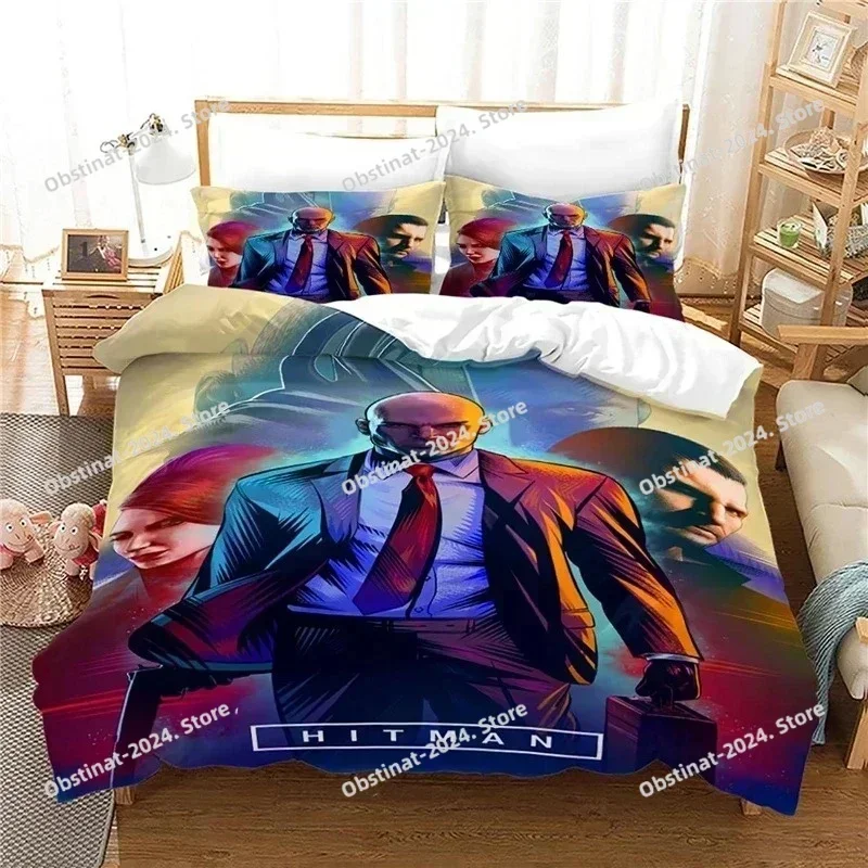3D Game Hitman Killer Bedding Set Printed single Comforter Quilt Bed Cover Duvet Cover Pillow Case 3 Pieces Sets Kids Adult Size