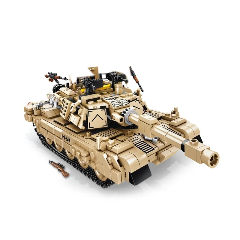 810Pcs WW2 Military M1A2 Main Battle Tank 2 Change Building Blocks Compatible City Deformation Robot Bricks 1To2 Toys for Kid