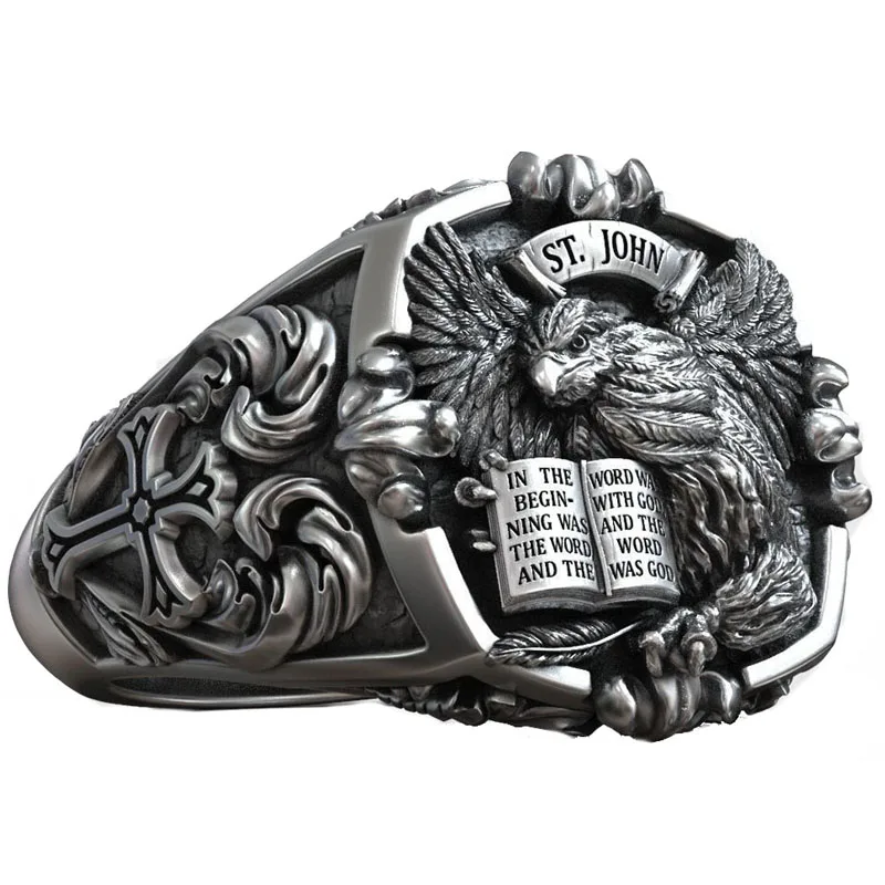 

18g Eagle Of Saint John Apostle Evangelist Cross Pattern Signet Rings Real Customized 925 Solid Sterling Silver Rings Many Size