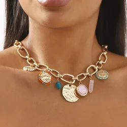 ZAA Woman Jewelry 2024 Trending Vintage Cuba Chain Necklace Multiple Geometric Pendants New Arrival Luxury Holiday Party Gifts