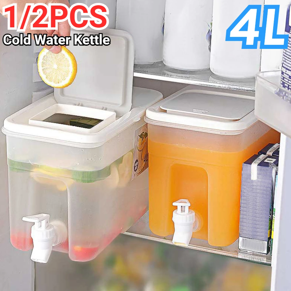 1/2PCS Cold Kettle with Faucet Beverage Dispenser Juice Jug 4L Large Capacity Cold Water Pitcher In Refrigerator Water Container