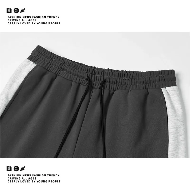 스탠드 칼라 재킷 남성 의류 레트로 패치워크 루즈 탑 스포츠 캐주얼 엘라스틱 하이 웨이스트 바지 세트