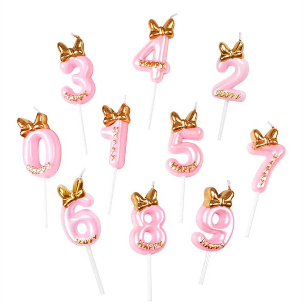 

10pcs Birthday Cake Candles Decoration Pink Digital Number For Party Anniversary Baby Shower Cake Topper