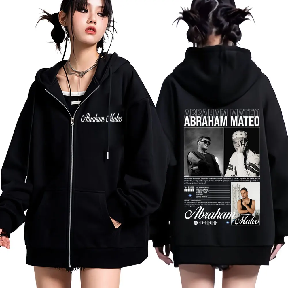 Rapero Abraham Mateo Tour 2025 Sudadera con capucha gráfica con cremallera hombres mujeres sudadera de hip-hop Otoño Invierno suelta Casual chaqueta con cremallera abrigos