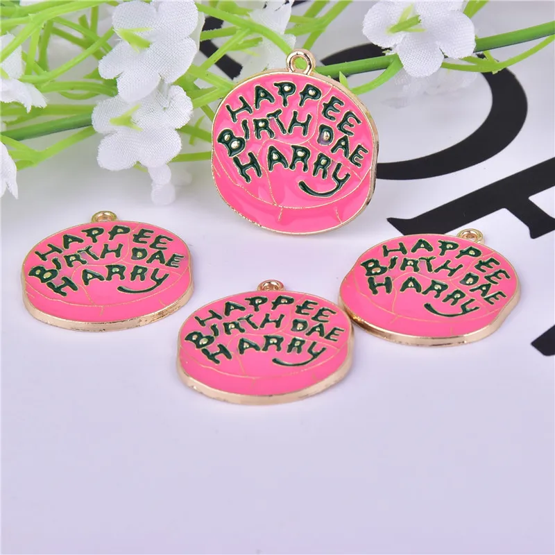 10pcs/pack Letter Happy Birthday Word  Metal Charms Cute Earring Bracelet DIY Pendant for Jewelry Making 26*29mm