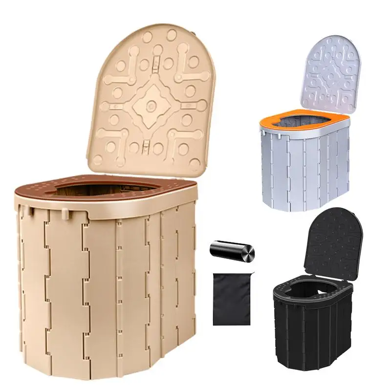 

Folding Camp Toilet Travel Foldable Toilet Seat With Lid Portable Potty Car Toilet With 15 Trash Bags And Storage Bag Camping