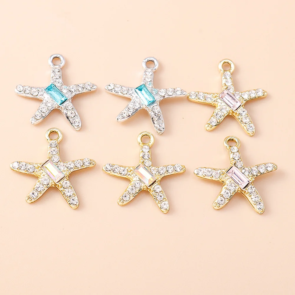 Leslie 10 Stück Niedliche Kristall-Seestern-Anhänger für Schmuckherstellung, Meeresleben-Anhänger für DIY-Halsketten und Ohrringe – Detail 2