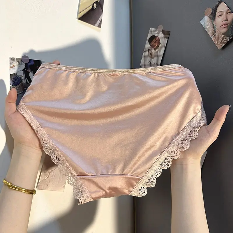 French Sexy Underwear Girls Panties Low Waist Cotton Crotch Lace Patchwork Student Panties Hollow Out Hip Lift Pink New
