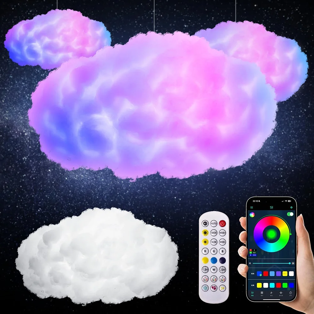 A62K 3D Cloud RGB Light Compact Thundercloud Light مصباح ليلي للموسيقى قائم على الإيقاع مناسب للاستخدام الداخلي لغرفة النوم أو الألعاب