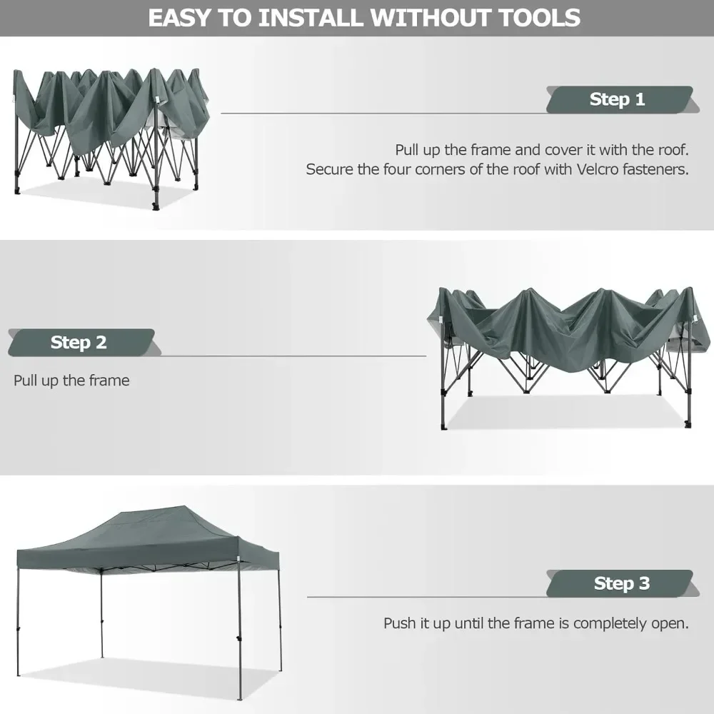 Heavy Duty Pop Up Canopy Tent com 4 Lados para Casamento, Comercial Outdoor Canopy, Tendas de Festa, Vento Toda a Temporada, 10x15