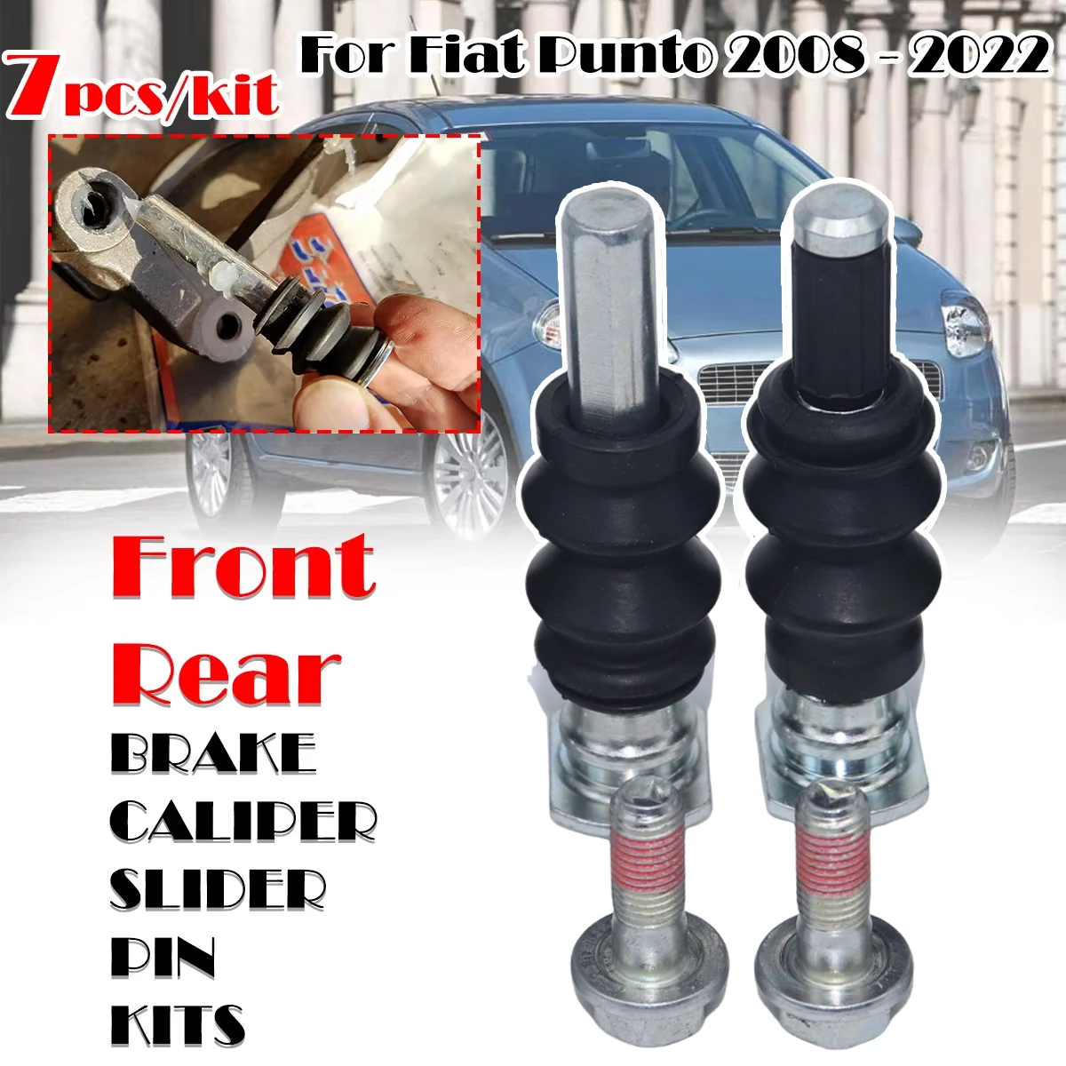 

Front Rear Brake Caliper Slider Guide Pins Bolt Kit For Fiat Punto Grande Punto 2005-2022 Left Right Disc Housing Rubber Bellows