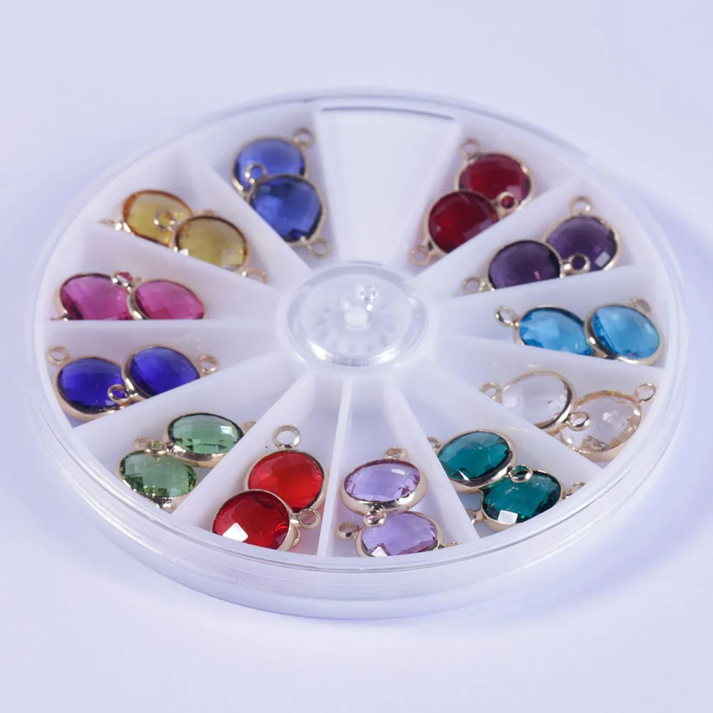 24Pcs Birthstone Pendant Crystal Natural Material Gemstone Findings 10mm for DIY Jewelry Making Necklace Bracelet Keychain