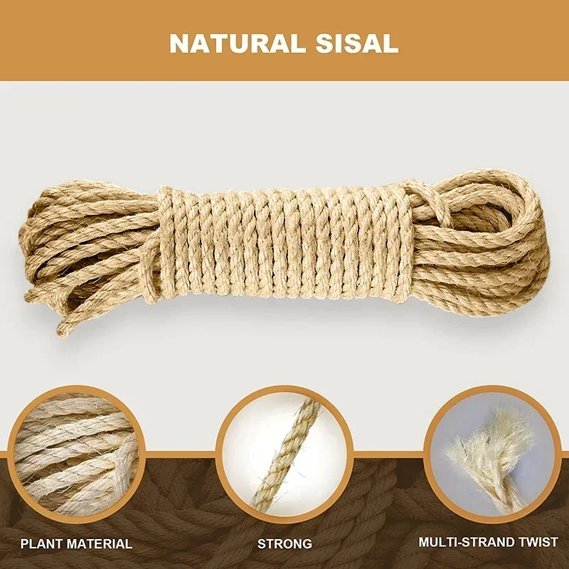 50M Natural Sisal Rope Cat Scratcher Rope Tree Scratching DIY Toy Paw Claw Furniture Protector Scratching Post Cat Accessories