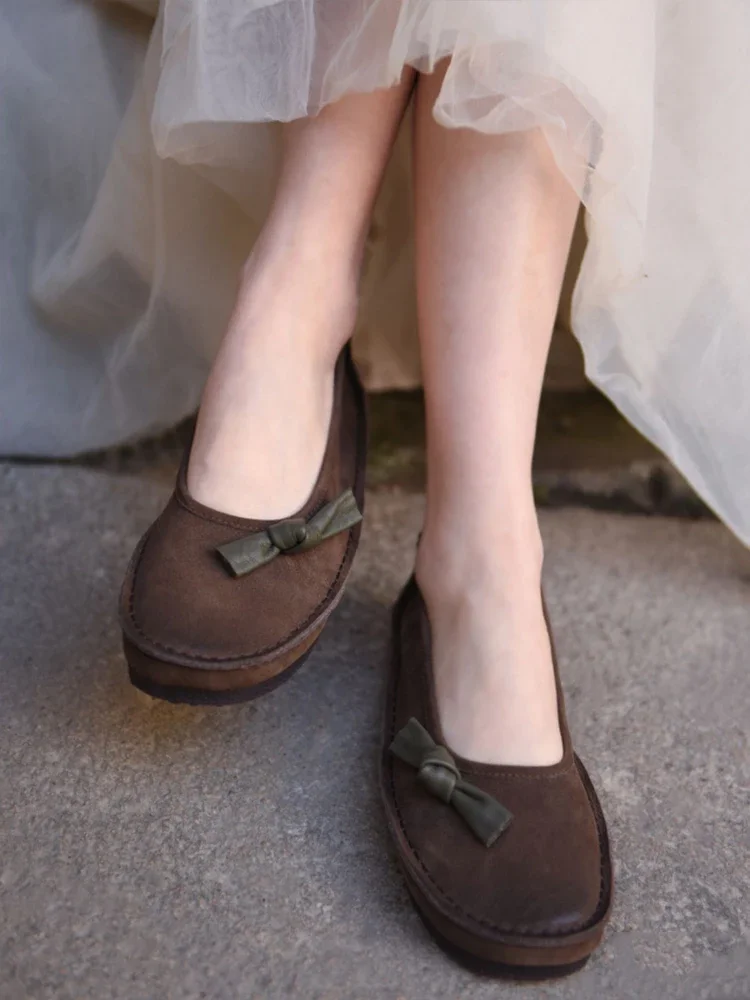 Artmu 2024 New Women Bow Shoes Lace Up Mixed Colors Flats Handmade Luxury Female Shoes Genuine Leather Ladies Closed Toe Sandals