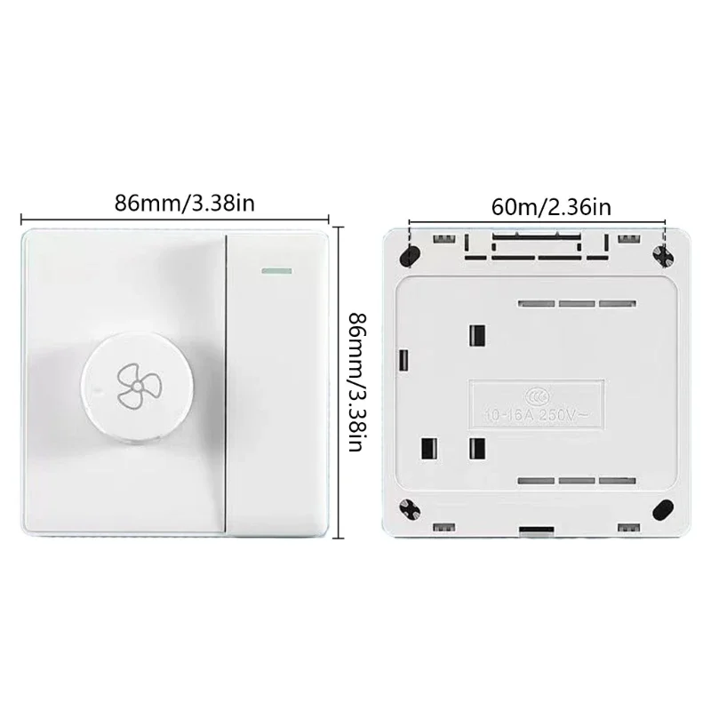 User Friendly Ceiling Fan Control Panel 86 Type Fan Adjustment Tool with Single Switches, Stepless Speed Controller White