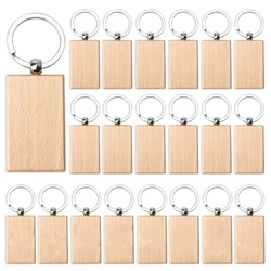 10-100Pcs Blank Wooden Keychain Rectangular Bulk Wholesale Wood Key Chains Ring Suitable for Gift