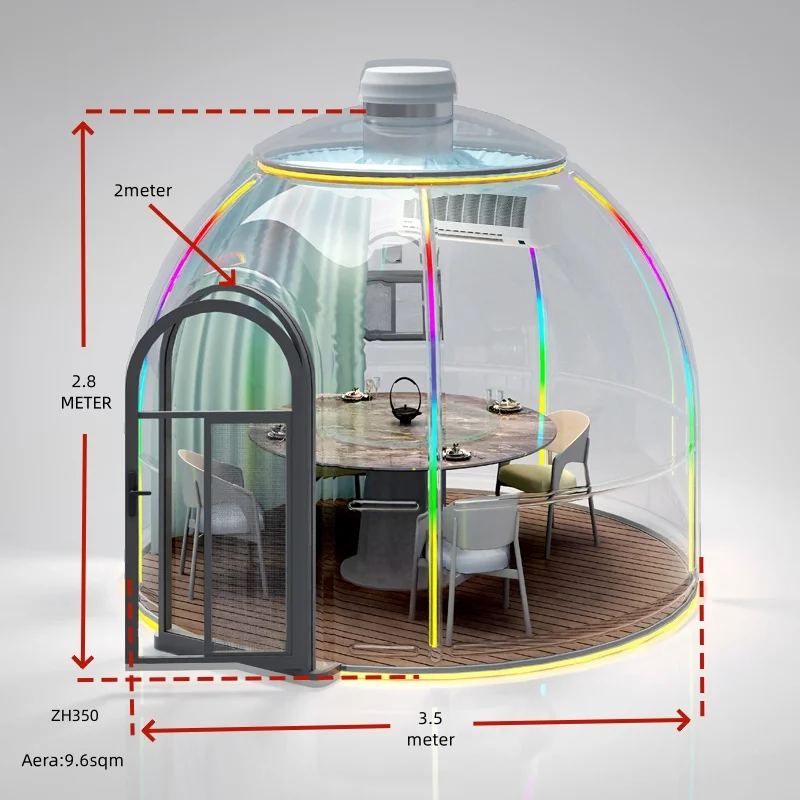 D2025 Outdoor Transparent Igloo Dome Prefabricated Tiny Bubble House 360 Starry Room with Sliding Door for Restaurant Dining