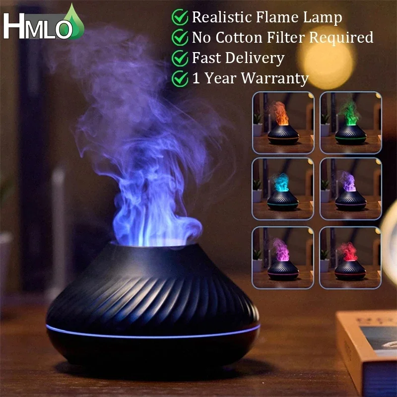 

130ml Aroma Diffuser Air Humidifier Ultrasonic Cool Mist Maker Fogger Led Essential Oil Flame Lamp Difusor