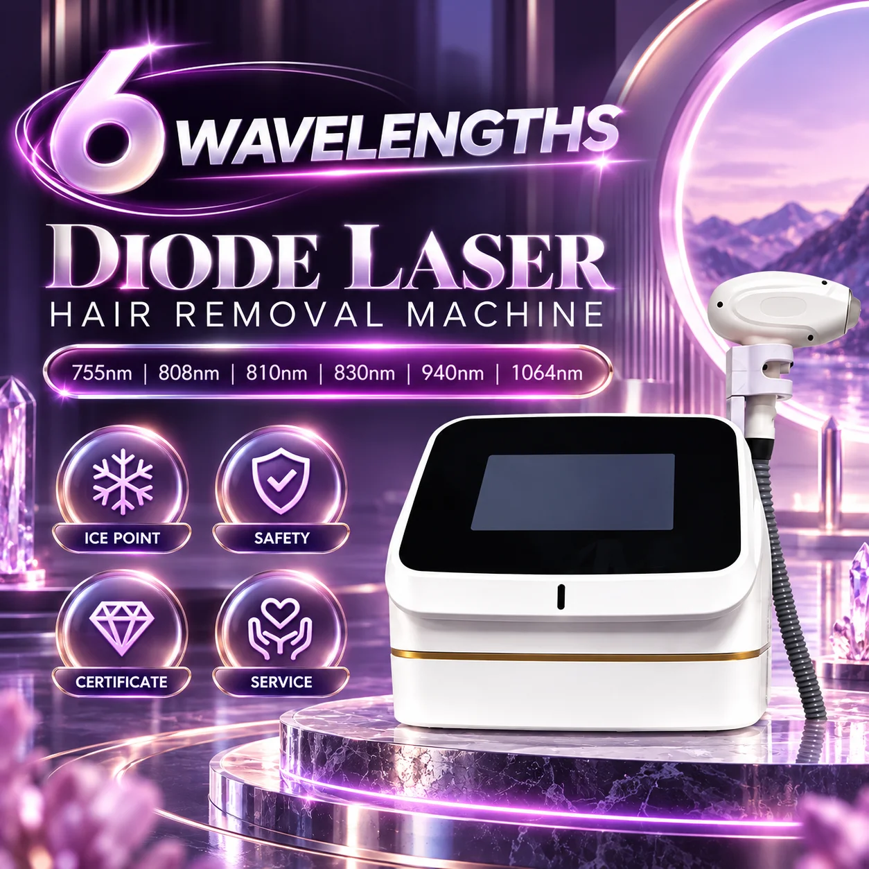 Ice Platinum 808nm Diode  Hair Removal Machine Skin Rejuvenation 4000W 3 Waves 755nm 1064nm for Professional Use