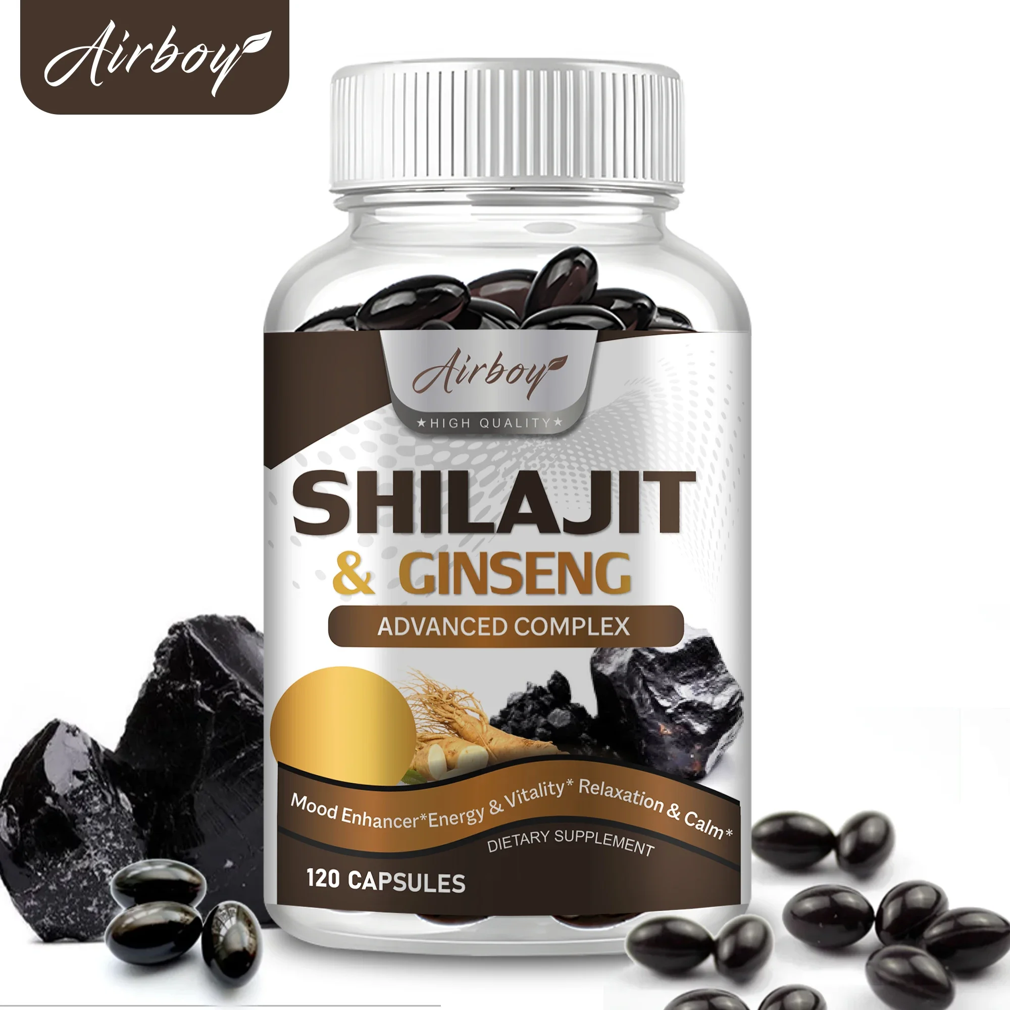 Suplemento Shilajit e Ginseng - fornece energia e resistência, aumenta o cérebro e a memória, suporte imunológico - 120 cápsulas