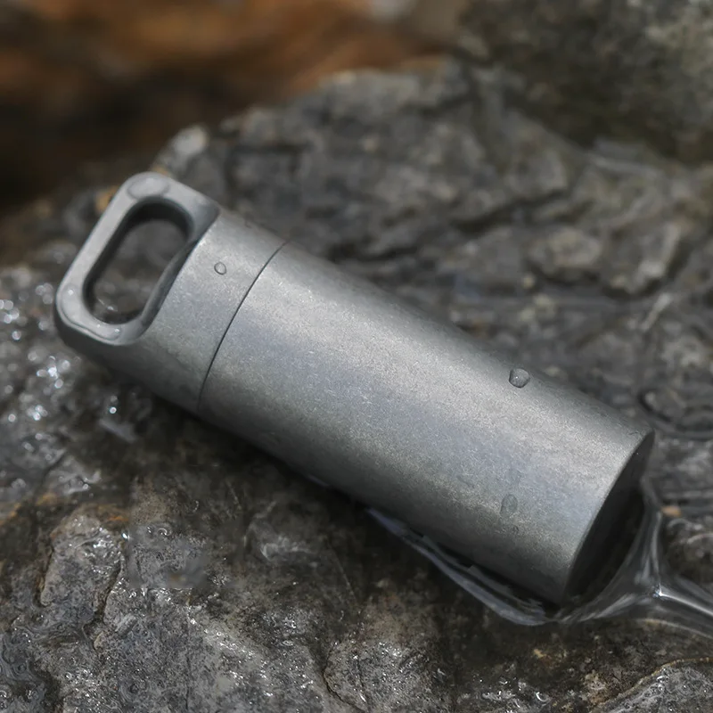 

EDC pockey mini fully titanium metal storage bottle water proof key chain pill case box sealed for accessories out door camping