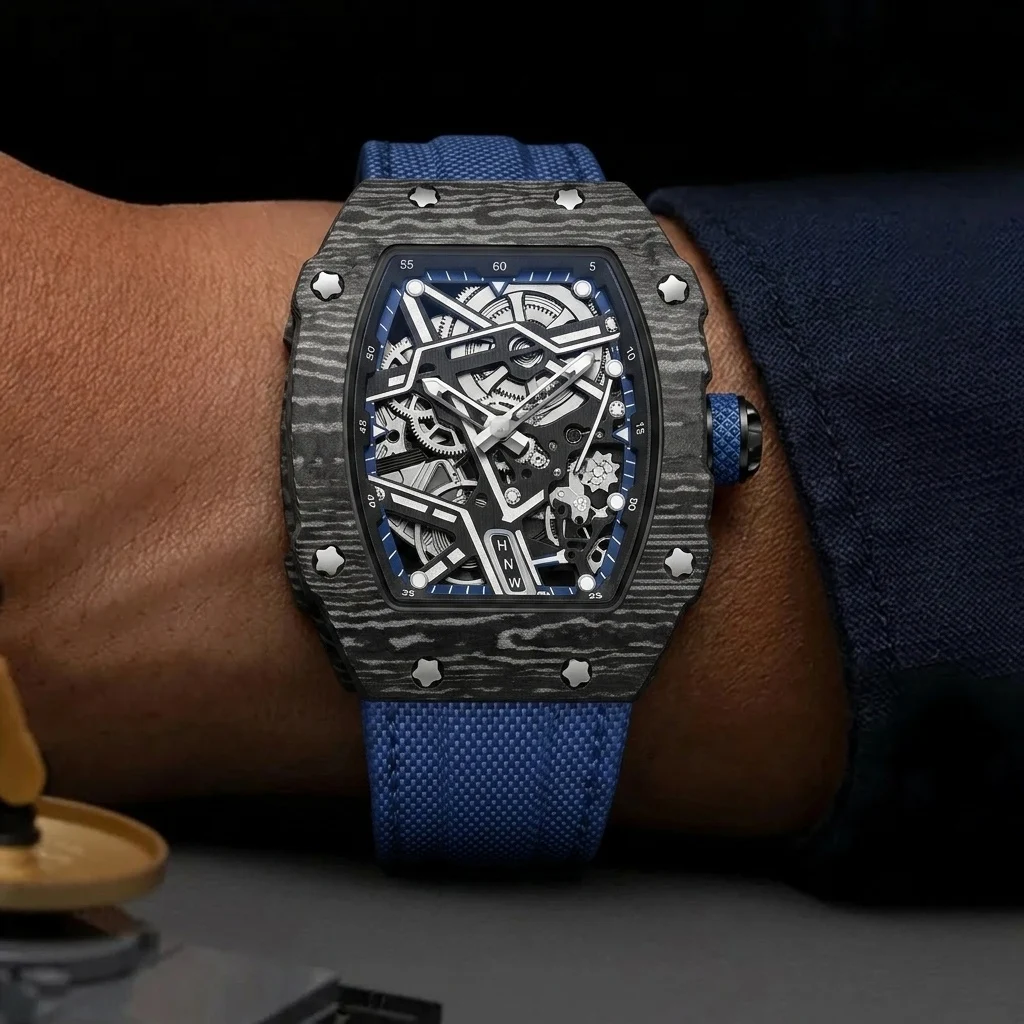Hot Sell Striped Decorative Dial Pattern Quartz Watches Men Unique Ultra-thin Tonneau Barrel Shaped Distinctive Male Clock Reloj