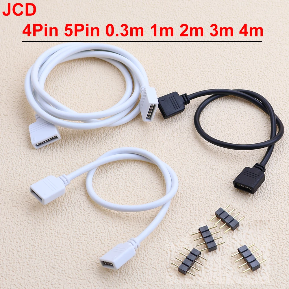 JCD 4PIN 5PIN  Electronic Cable Extension Line 0.3-5m Female Connector With Pin Adapter For SMD5050 3528 RGB CCT LED Strip Light