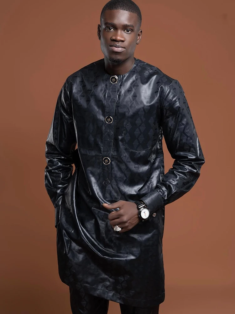 

Men's Black Bazin Two-Piece Set - Stylish African Dresses for Men, Perfect for Ramadan and Fashion Forward Trends - New Arrivals