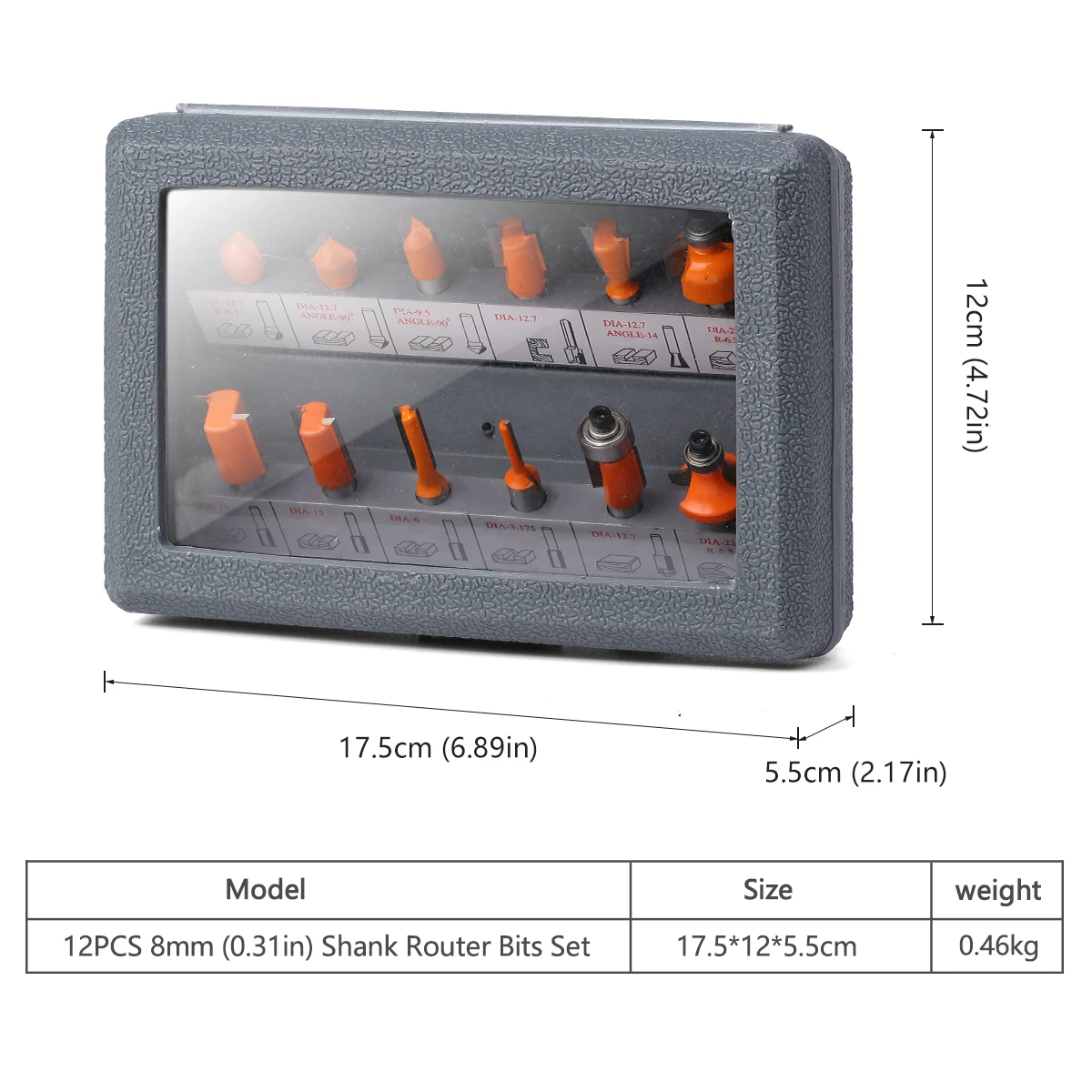 12pcs 8mm Shank Router Bit Set Woodworking Milling Cutters Trimming Straight Chamfer Ogee Bits Carbide Engraving Cutting Tools