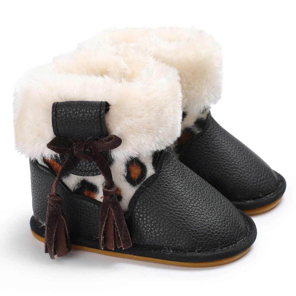 Baby Autumn And Winter Boots Baby Girl Boy Winter Warm Shoes Color Matching Fashion Children's Fuzzy Ball First Step 0-18m