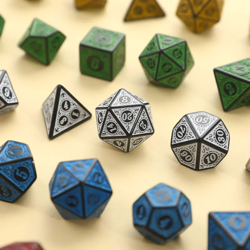 Polyhedral Dice Set for Table Game, Números Retro, Padrões para DND e RPG, Padrão Esculpido, Jogos de Tabuleiro, Jogando Dados, 7PCs