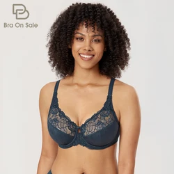 Women's Floral Lace Bra Non Padded Minimizer Full Coverage Figure Beauty Underwire Bra Unlined B-DD E F G H 34-42 44 46 48