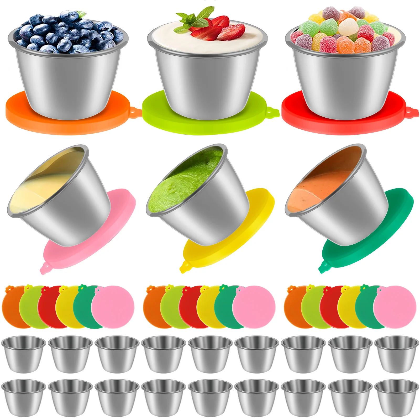 

6/24 шт. маленькие контейнеры для заправки салата с силиконовой крышкой, герметичная чашка для соуса из нержавеющей стали для обеда, пикника, путешествий