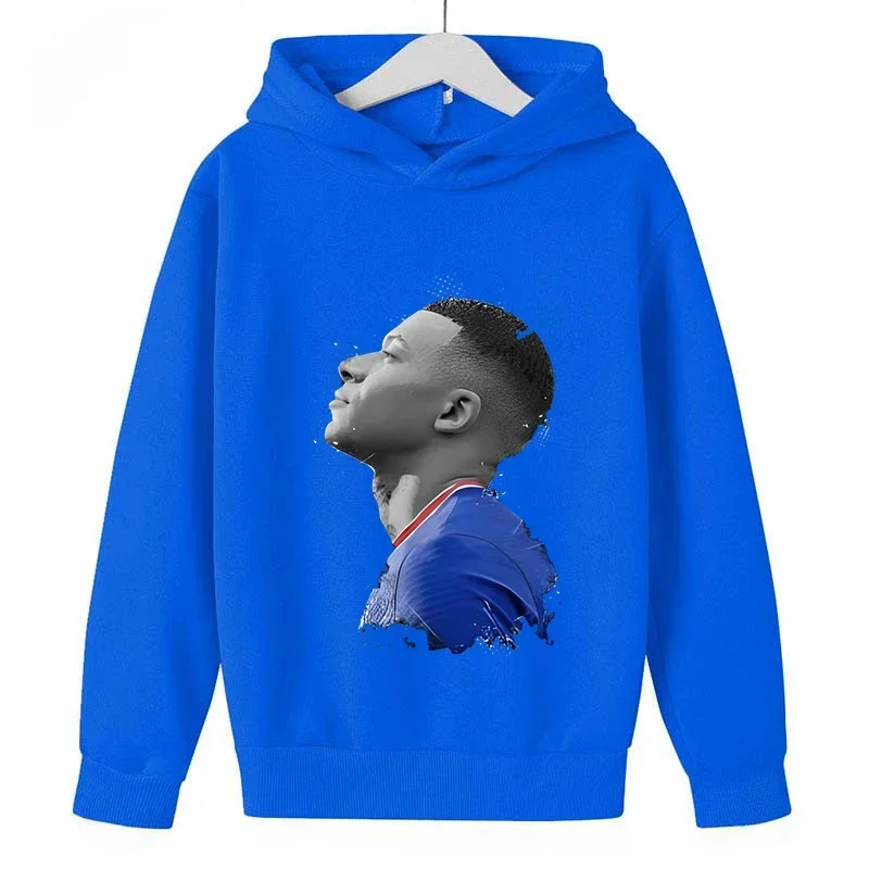 2024 Spring and Autumn Blue Sweatshirt Sports Top for Boys and Girls Mbappe Printed Children's Hoodie Kids Clothes Girls Hoodies