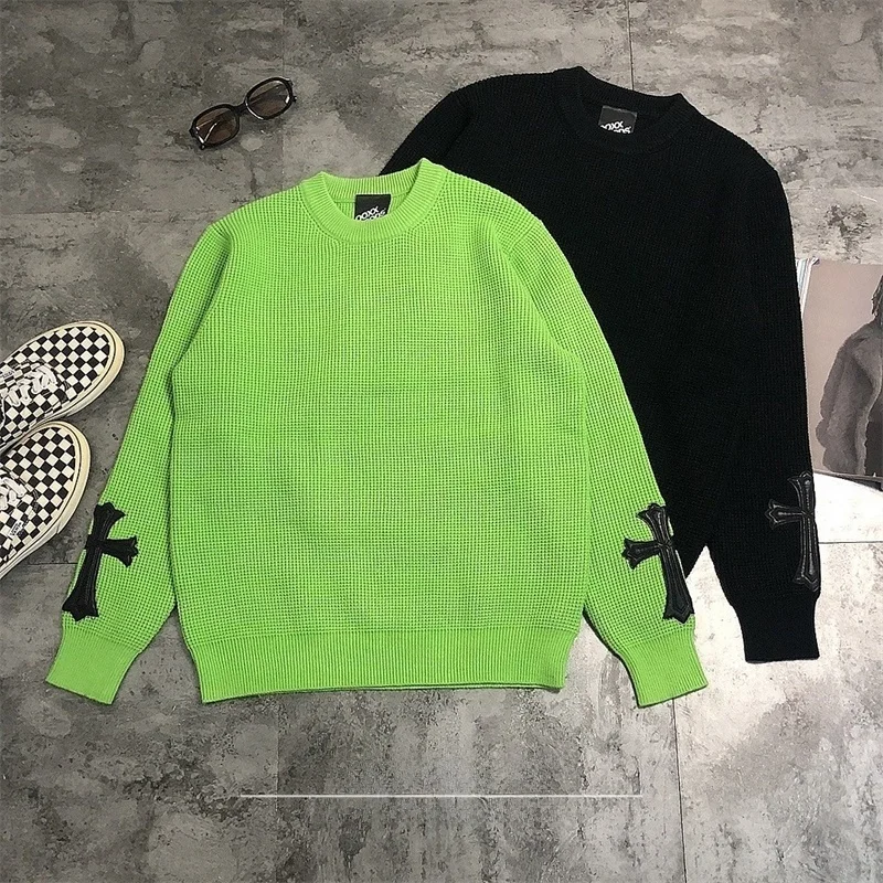 

Loose Cross Texture Knitted Sweater Street Sle een Yarn round Ne Long Sve Casual Spring Autumn Winter Women's Faion