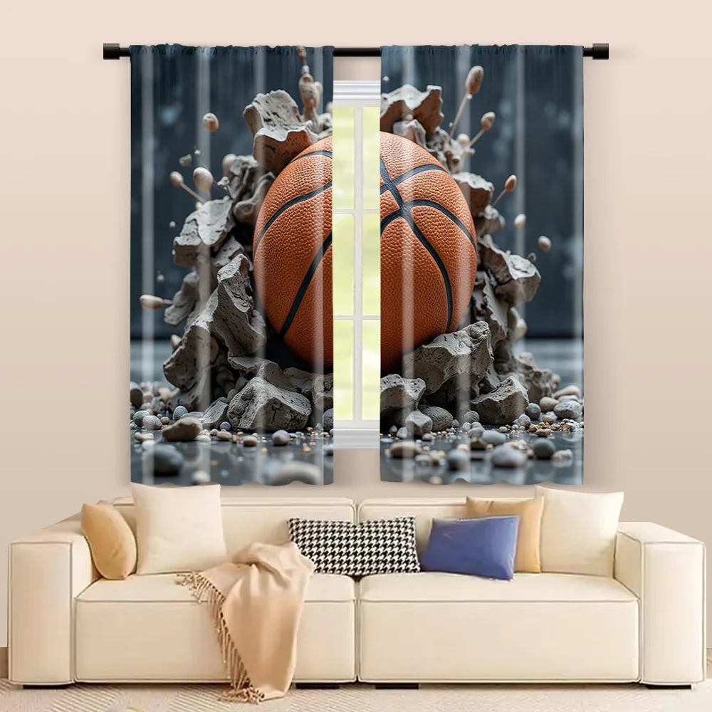 2 pcs, filtering curtains (excluding rods, non-movable, without batteries) Brave basketballbackgroundsuitable for use in