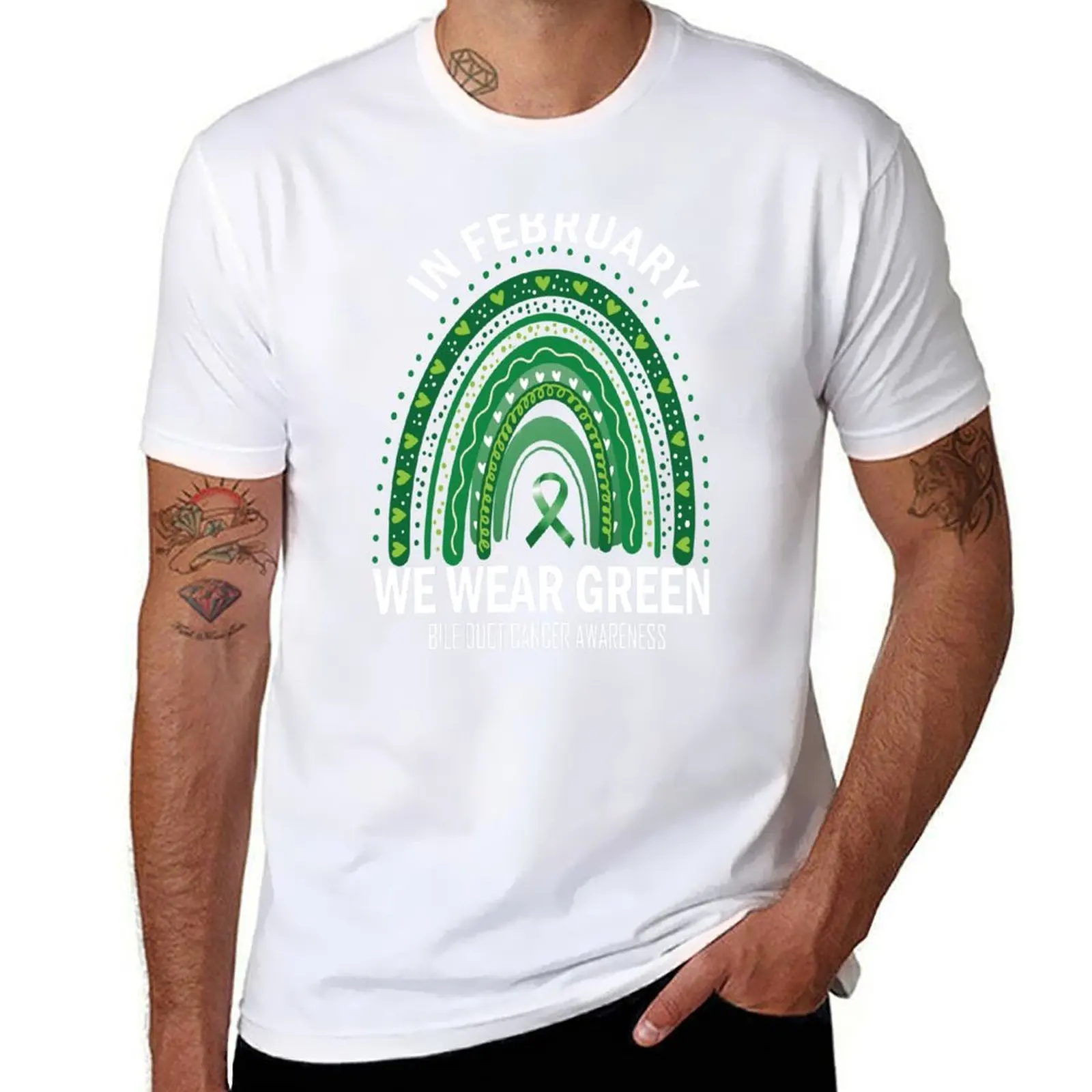 

In February we wear green.. Bile duct cancer awareness gift T-Shirt t shirt men 100% cotton luxury brand T-Shirt